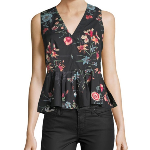 Rebecca Taylor Tops - Rebecca Taylor Black Meadow Floral Peplum Top, 4